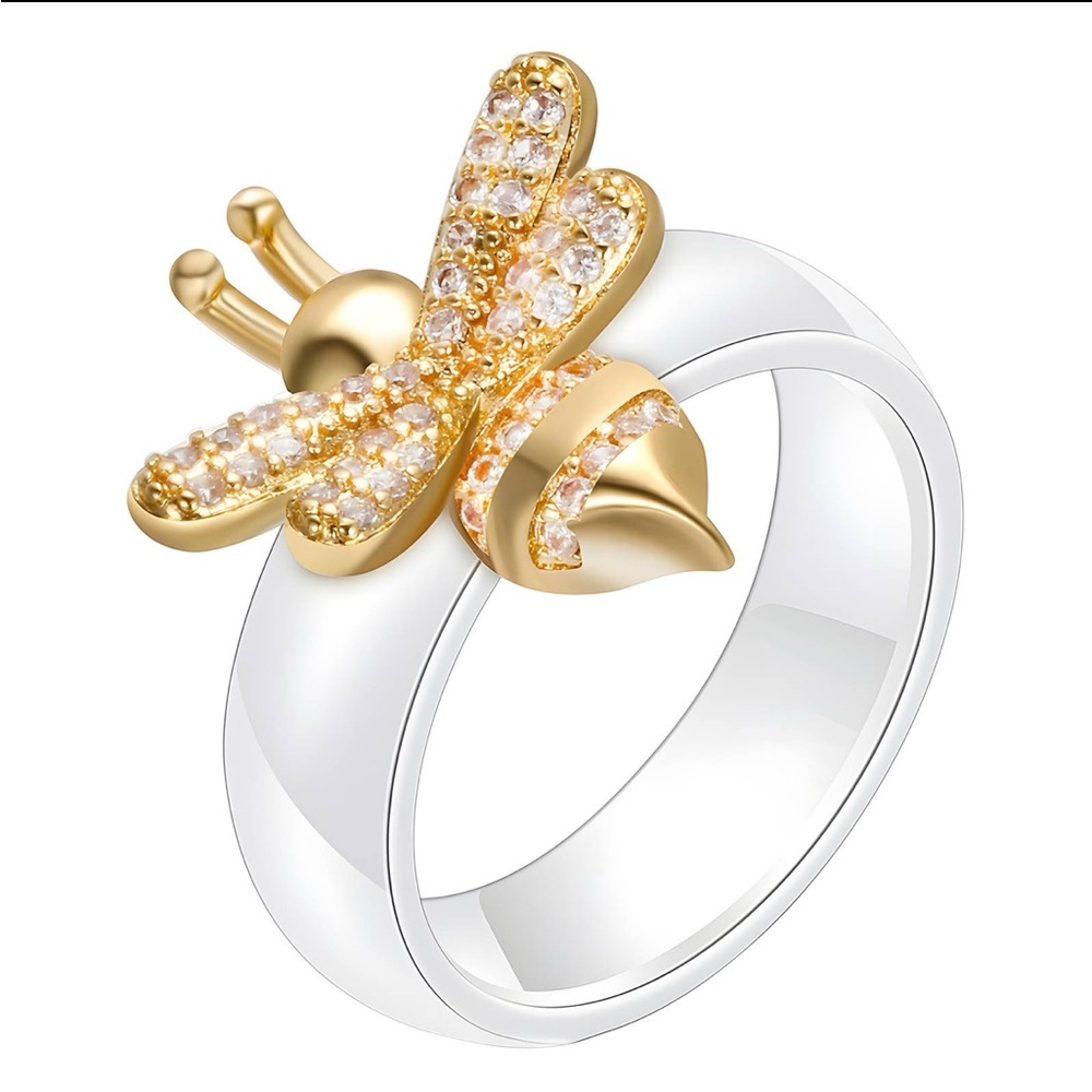 Gold and White Bee Ring 18k plated Stainless steel